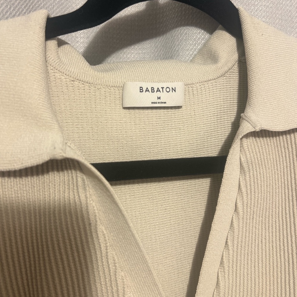Babaton Beige Ribbed Collared Top - Picture 2 of 5